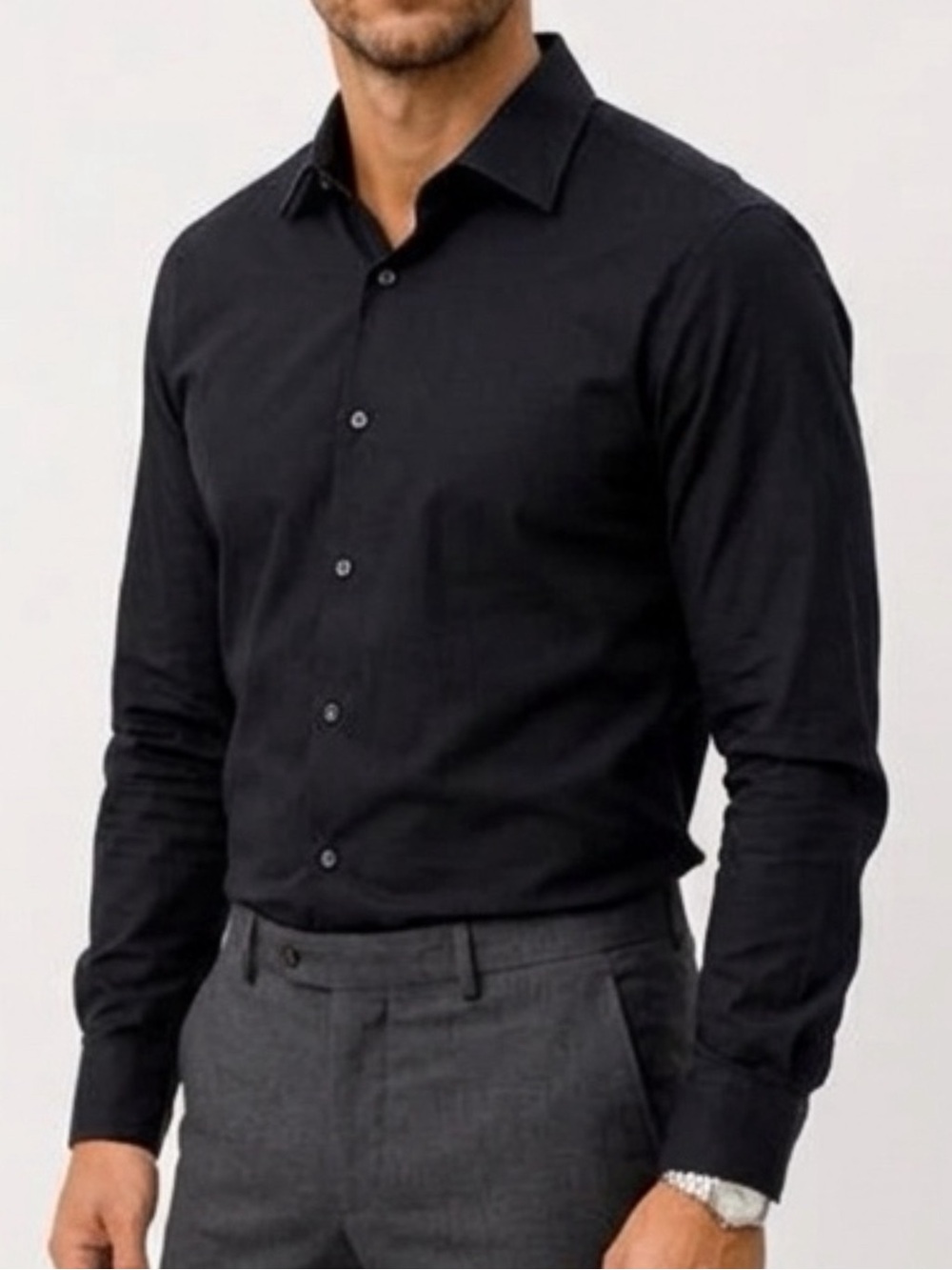 Beverly Hills Polo Club Men's Black Solid Dress Shirt Long Sleeve Button Up L